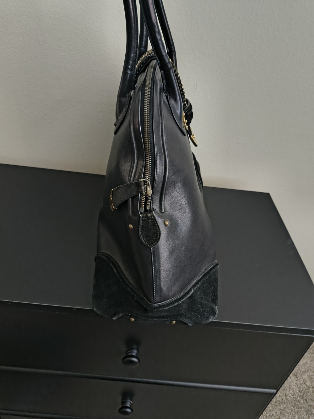 Dior Black Leather Satchel Shoulder Bag with Gold Hardware - Picture 7 of 9